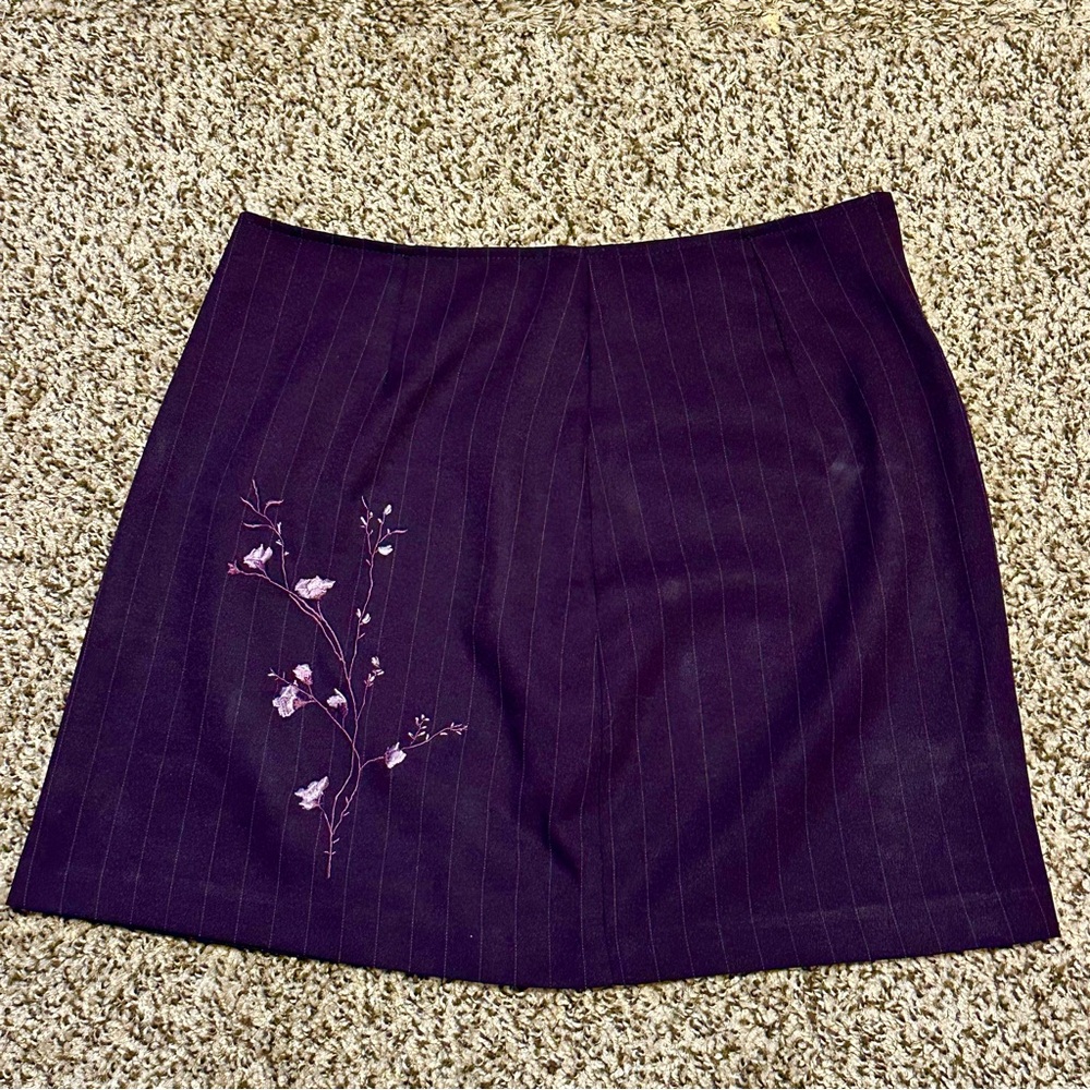 Vintage Purple Pin Stripe and Floral Mini Skirt
